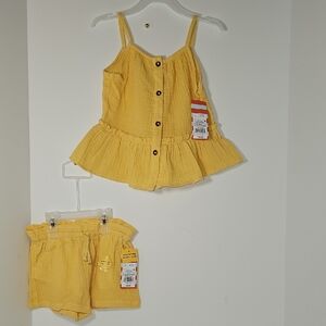 Yellow Button-Up Top and Shorts Set
